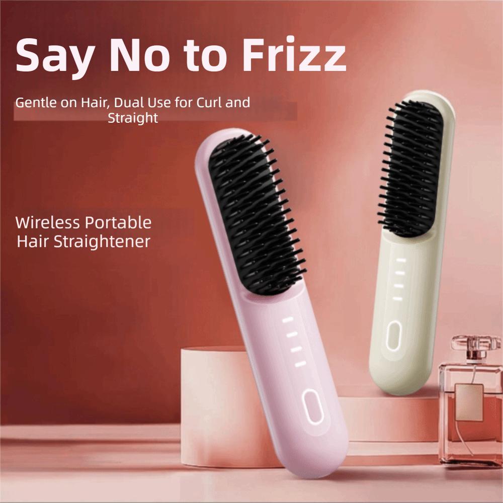 Portable Mini Straight Hair Brush Wireless Hair Styling Iron Bangs Curling Iron Travel