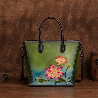 Retro Embossed Women Tote Bag Genuine Leather Luxury Handbag Leisure Natural Soft Cowhide Large Capacity Shoulder Bags