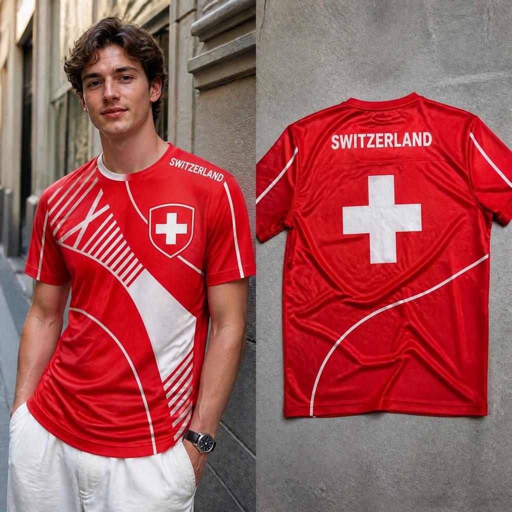 Schweiz Wappen Aufdruck Kurzarm T-Shirt Lässig Rundhals Grafik T-Shirt