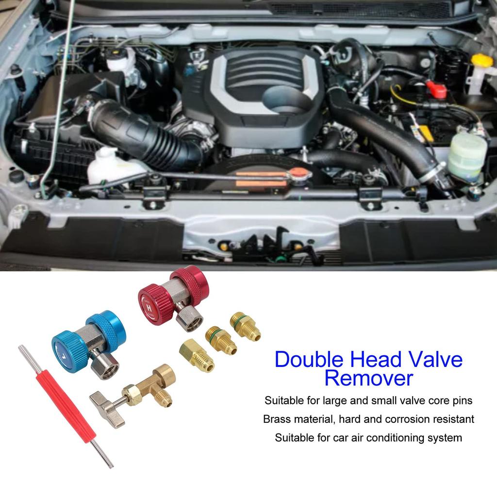 R134A AC Adapter Tool Kit, R134A Adapter Kit Quick Coupler Double Head Valve Remover Tank Tap Car Air Conditioner Installation