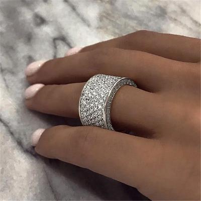 Sterling Luxuriöse breite Verlobungsringe für Frauen, mit gepflasterten Zirkonia-Steinen, funkelnde Eheringe, Modeschmuck