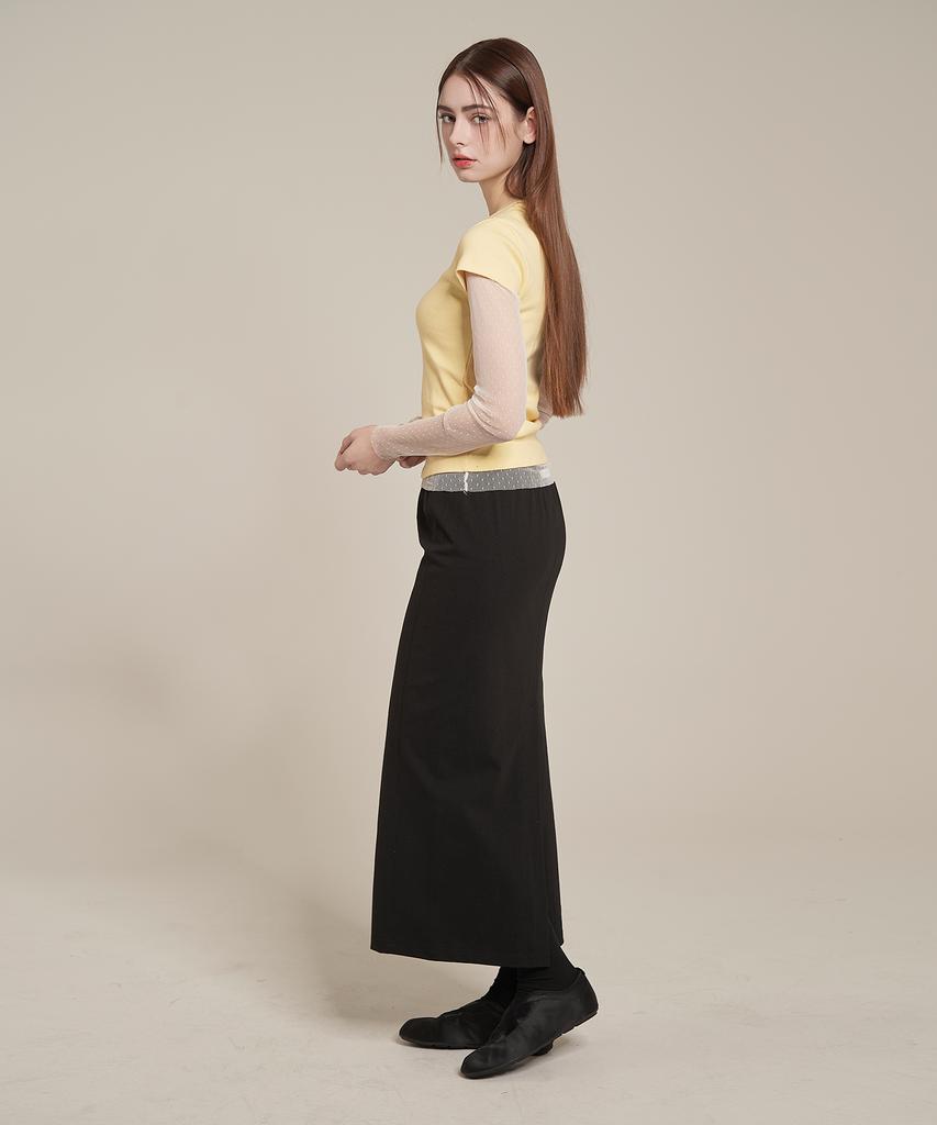 Iteoneolmomeonteu Solid Washed Long Skirt _ Black