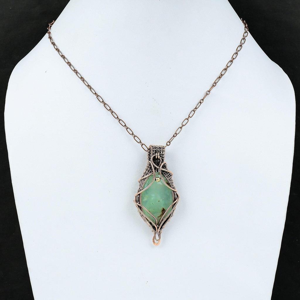 Chrysoprase Copper Pendant Wire Wrapped Gemstone Pendant Copper Jewelry Designer Pendant Gift For Her Handmade Pendant Wire Wrapped Jewelry