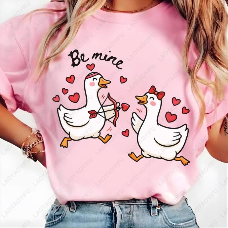 Be Mine Goose Creative Cute Cupid Unisex Cotton Shirts Valentines Day Clothes Fun Printed Tee Men Women Couples Matching Gift S