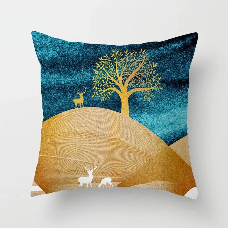 Black Gold Drawing Leaf Elk Tree Bird Butterfly Printed Square Pillowslip Polyester Cushion Cover Pillowcase Living Room Home