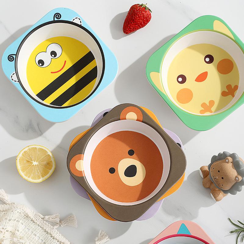 Bamboo fiber cartoon children's tableware baby food bowl with fork and spoon