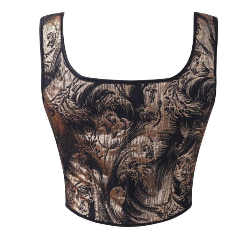

Vintage Jacquard Square Neck Corset Top Sleeveless Boned Crop Top for Women S чорний