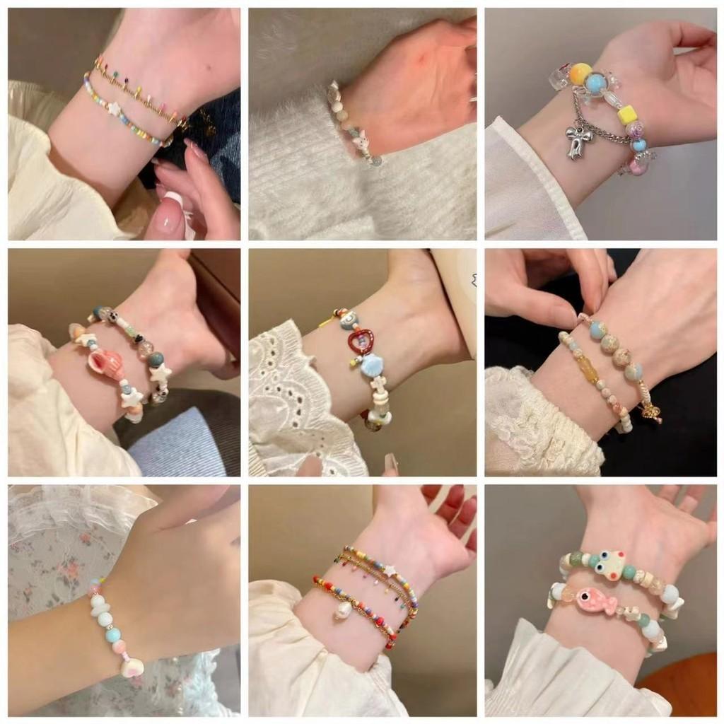 Ceramic Stylish Macaron Sea Shell Beaded Bracelet Womens Sweet Fresh Design Summer