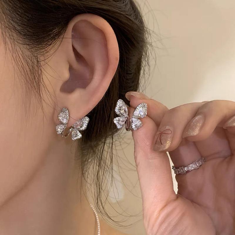 Stylish and Exquisite Butterfly Wing Ear Clips Without Ear Holes, Mosquito Coil Disc, High-end Light Luxury Zircon Niche Versatile Earrings