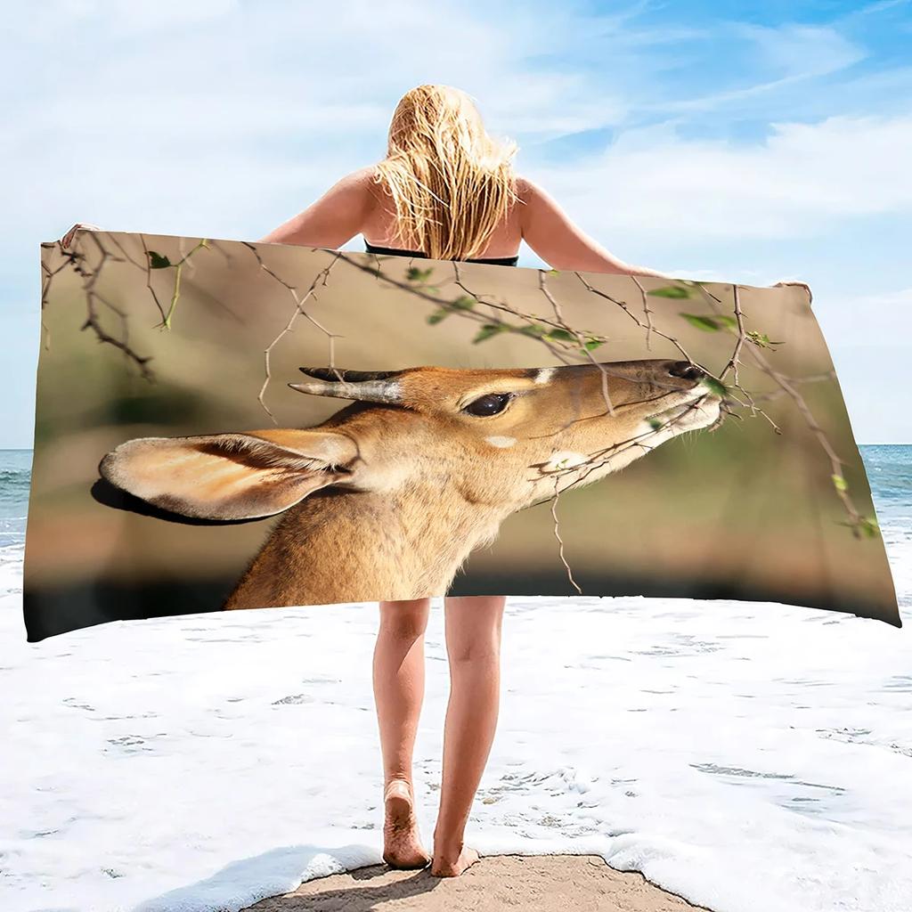 Beach Towel Antelope Print Microfiber Quick Dry Travel Towels Lightweight Compact Beach Accessories For Swimming,Camping,Holiday