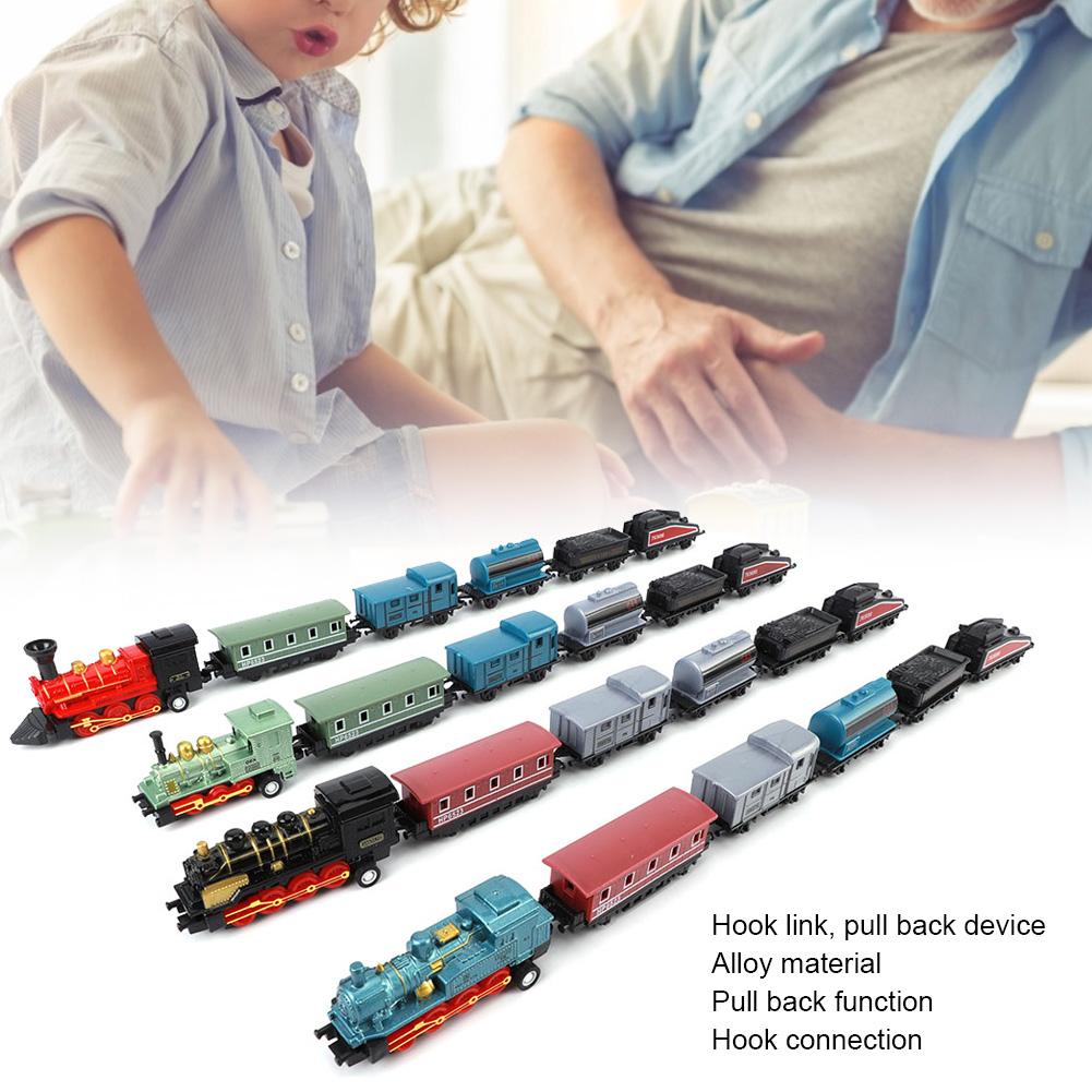 4 Sets Trains Toy Pull Back Steam Trains Model Set Assorted S for Children( Model)