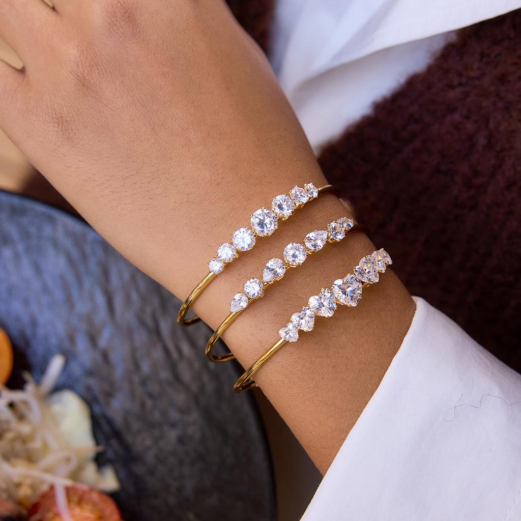 Yori Geometric White Cubic Zirconia Open Bracelet Bangle For Women High-grade Stainless Steel Fantasy Delicate Jewelry Gift