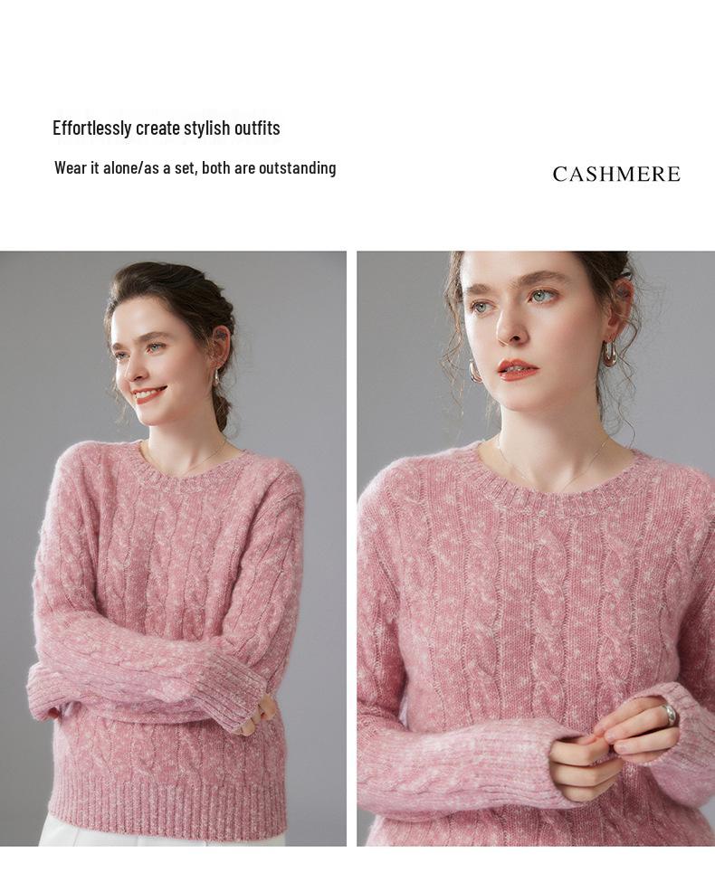 Women's Long Sleeve Cashmere Knit Sweater - Round Neck, Loose Fit, Warm & Slimming Pullover