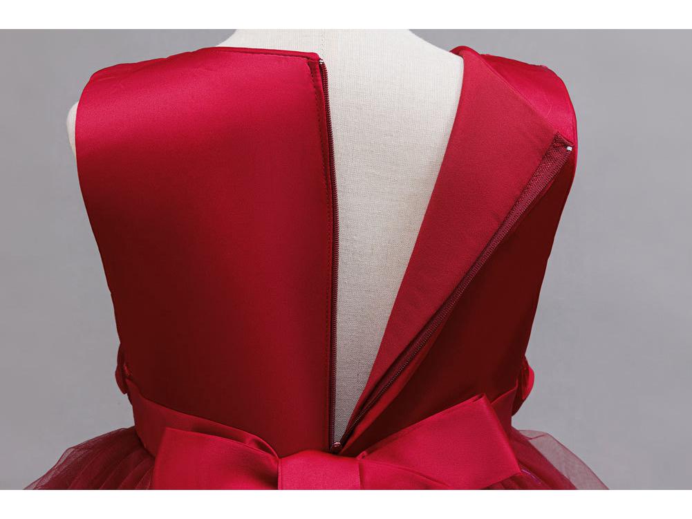 Girls' Red Embroidered Long Evening Dress - Christmas Princess & Performance Outfit