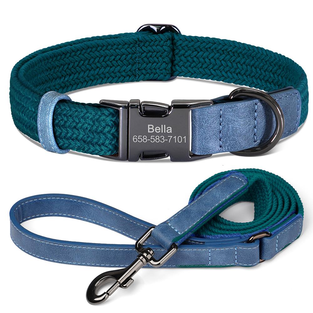 Personalisierte Hundeleine und Halsband Set Nylon Hundehalsbänder Mit Leine Verstellbares Haustierhalsband für Kleine Große Hunde Langlebig