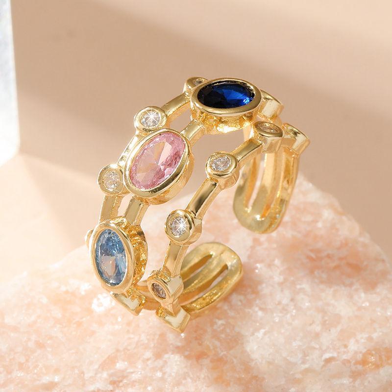 GemChic Women's Ring Exquisite Cool Multi-Layer Colorful Zircon Ring Ladies Opening Adjustable Ring Birthday Christmas Jewelry Gift