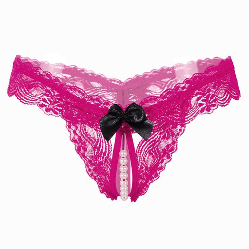 Hot Sexy Open Crotch Thongs G-String Lingerie Women Sexy Crotchless Panties Bowknot Pearls Lace Underwear Nightwear G-string
