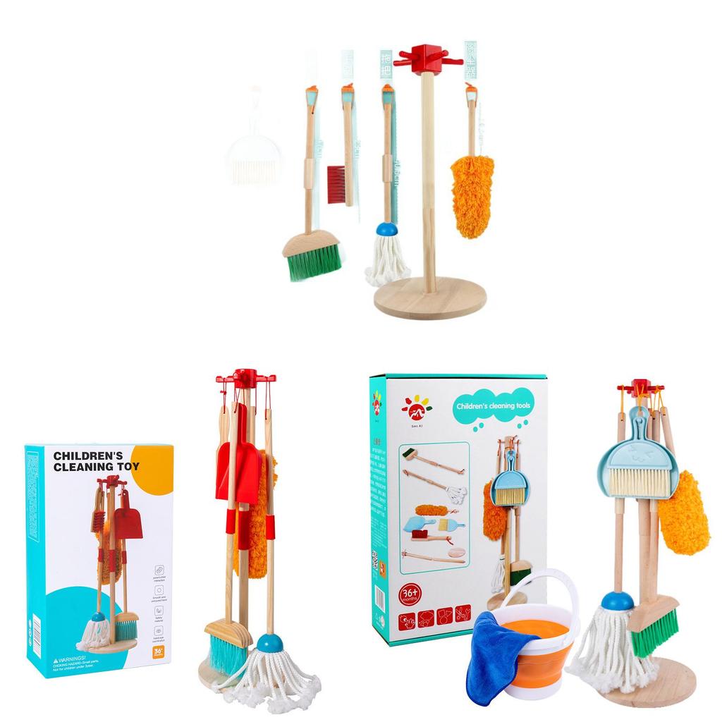 Wooden Cleaning Toy Set For Kids With Childrens Playhouse Role Play Fun