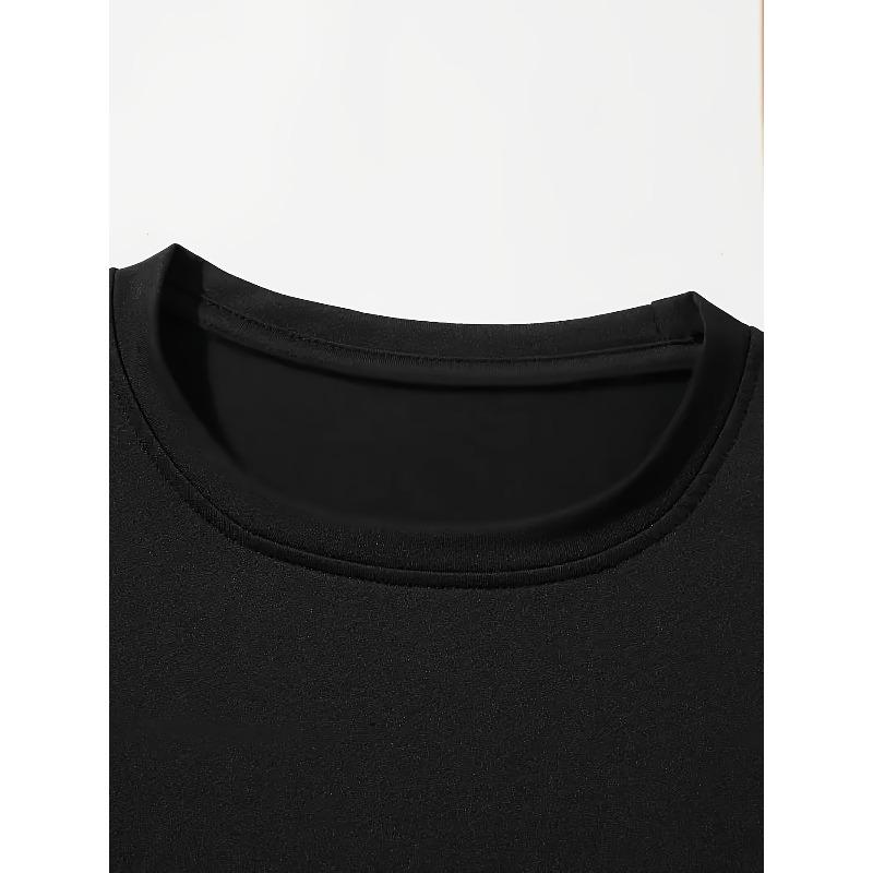European Sizes Plus Size Men's Letter Printed T-Shirt - Soft Crew Neck, Comfortable Fit, Slightly Elastic Knitted Fabric