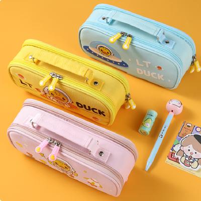 Große Kapazität Leinwand Mehrschichtige Federtasche Hellgelbe Ente Schreibwarentasche Mittelschule Multifunktionale Federtasche Handhe