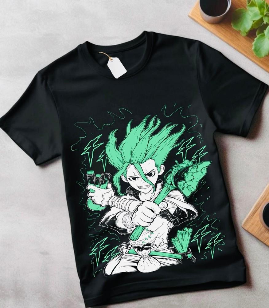 

Dr. Stone Senku Ishigami T-shirt Anime Manga T-shirt Taiju Oki Ryusui Gift Shirt M