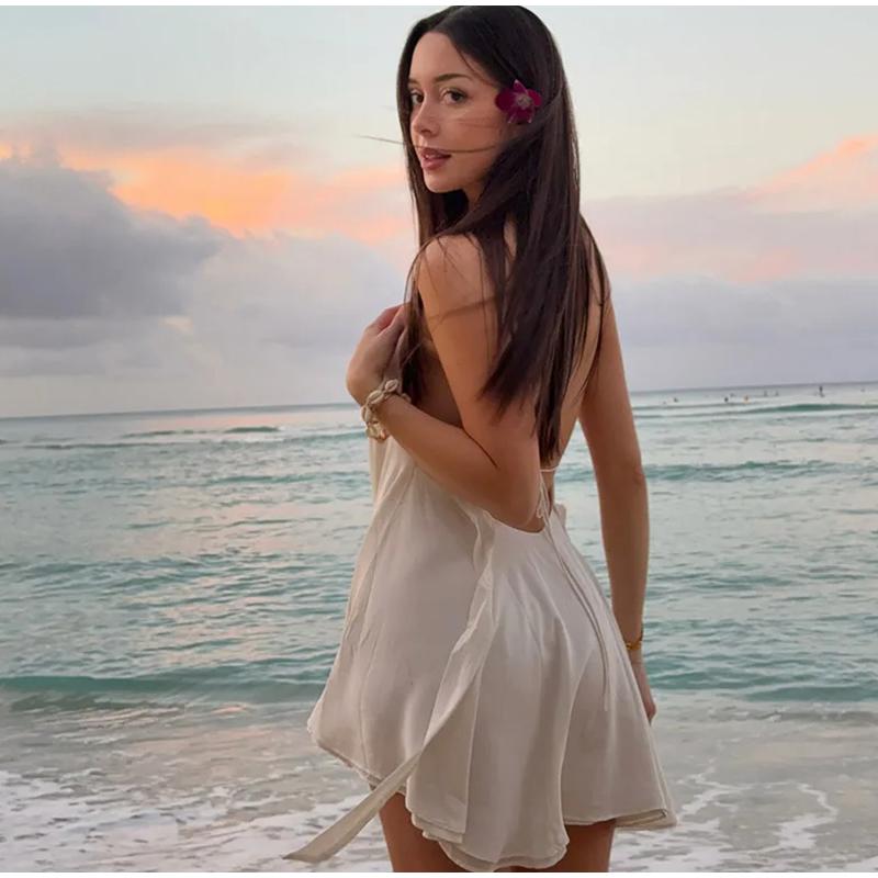 Ladies Sexy Deep V-neck Halter Suspender Dress Loose A-line Dress Skirt Party Dinner