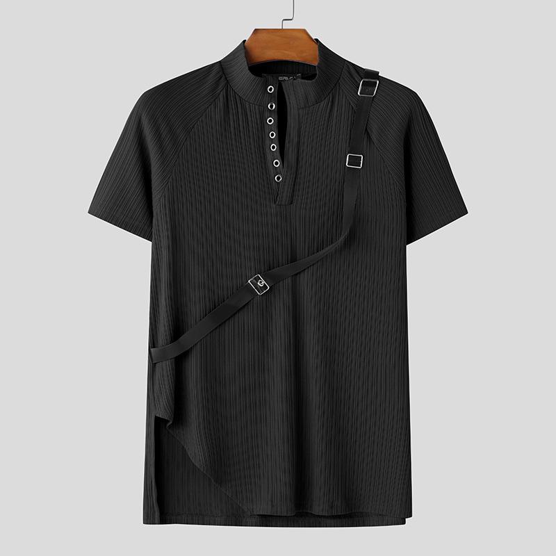 

INCERUN Summer Men Short Sleeve Patchwork Texture Casual Irregular T-Shirts Tops 2XL