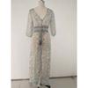 Women's Summer Print Seven-point Sleeve Elastic Waist V-neck Chiffon Sexy Dress