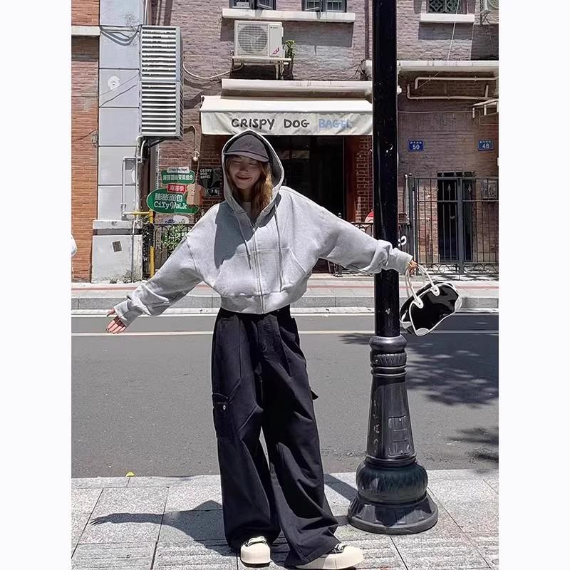 American Grey Women's Loose Fit Cardigan Hoodie - Early Autumn Casual Wear