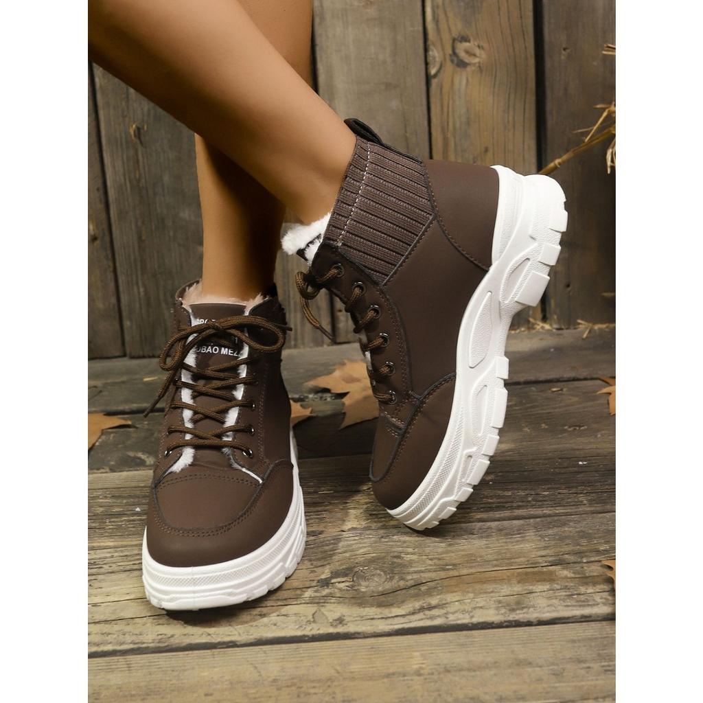 Senhoras, Sapatos de Camurça, Sapatos de Cadarço, Sapatos de Sola Grossa, Botas de Neve, Sapatos Quentes, Sapatos Grossos, Confortáveis, Sapatos Casuais, Botins