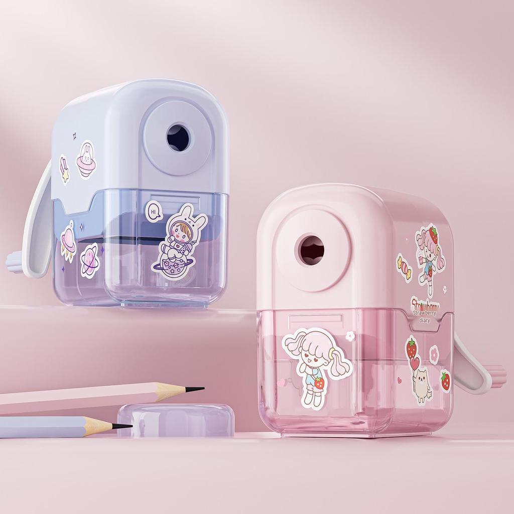 Cute Cartoon Manual Pencil Sharpener with DIY Stickers for Middle School Students