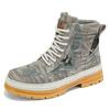Autumn and Winter Straw-soled Denim Canvas Shoes Fashion Casual Thick-soled Tooling Boots High-top Lace-up Trend Martin Boots