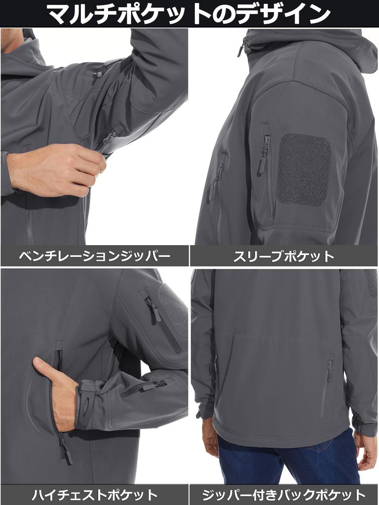 [TACVASEN] Outdoor-Bekleidung Kletterer Herren Übergroßes Fleece-gefüttertes Trikot Jagd Wandern Multifunktionell Camo-Muster Outdoor-Aktivitäten Arbeitskleidung Grau M