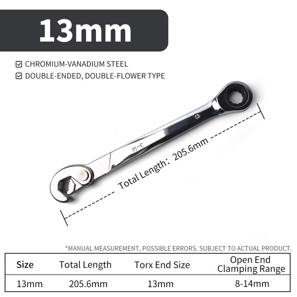 8-14/13-19/18-32mm Universal Adjustable Wrench Double-End 72-Tooth Ratchet Hook Large Opening Spanner Pipe Plumbing Repair Tool