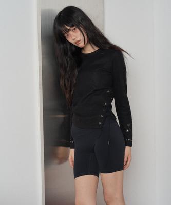Side Slit Studded T-Shirt Black