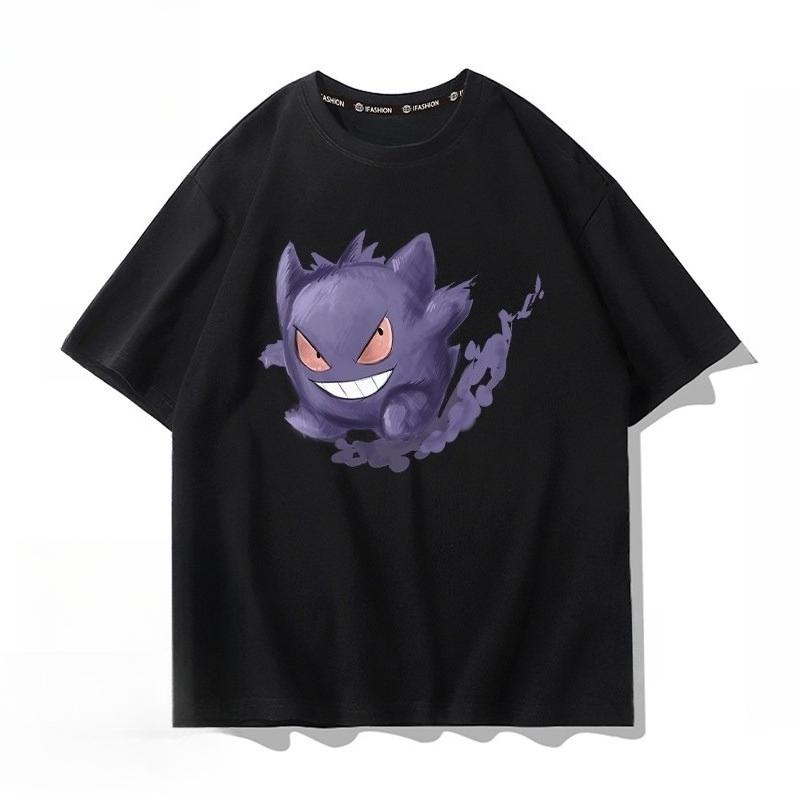 

Pokémon Gengar Black Tee Pure Cotton Tshirt Mens 2026 Summer Fashion Oversize Street Casual Y2K Tops Streetwear Clothing 2XL