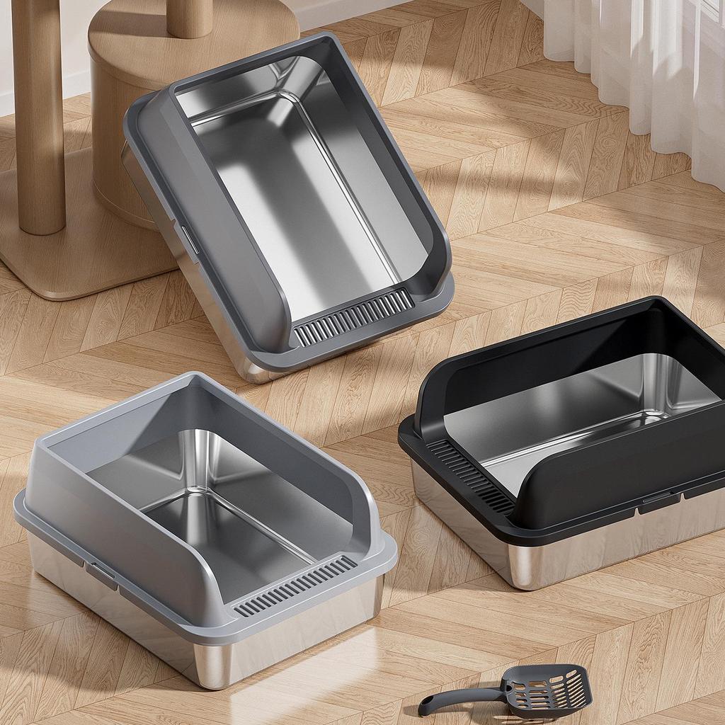 Extra Large Top-Entry Stainless Steel Cat Litter Box with Anti-Splash High Walls