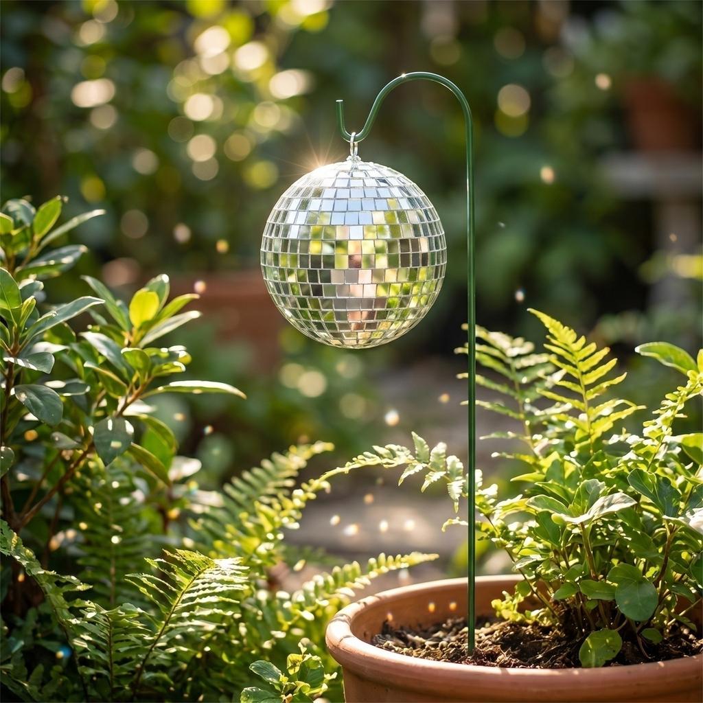 Solar Powered Disco Ball Garden Stake Outdoor Decorative Mirror Ball with Metal Hook for Yard Lawn Pathway Patio Landscape Lighting
