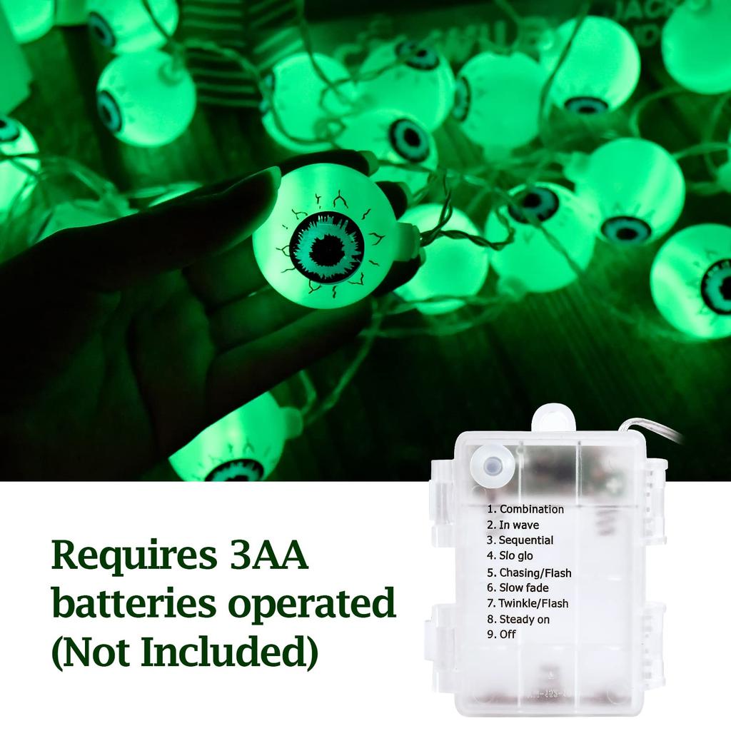 Halloween Decorations Eyeball String Lights Decor Clearance for Home-Battery Operated w/8 Modes Twinkle Green Lights for Halloween Party