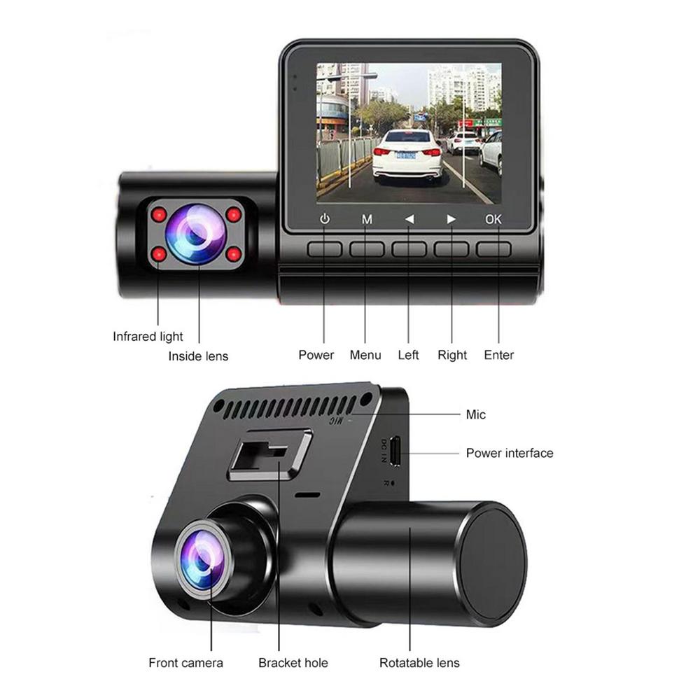 2/3 Channel Car DVR Three-Lens Inside Vehicle Camera Recorder Video HD1080P Dashcam Loop Recording Car Charge