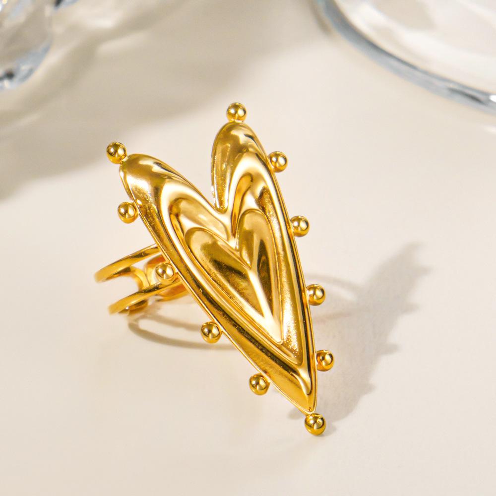 European & American Fashion Stainless Steel Flower Ring, 18k Gold-Plated Open Adjustable Jewelry