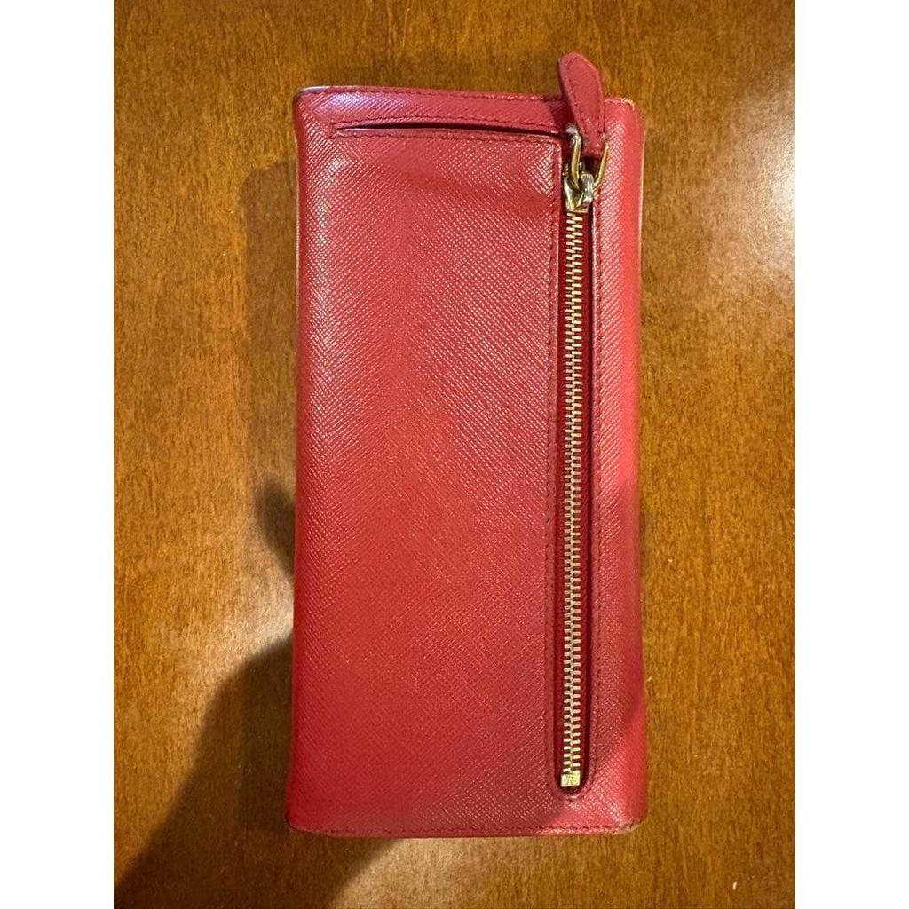 Used PRADA Enamel Leather Long Wallet Red