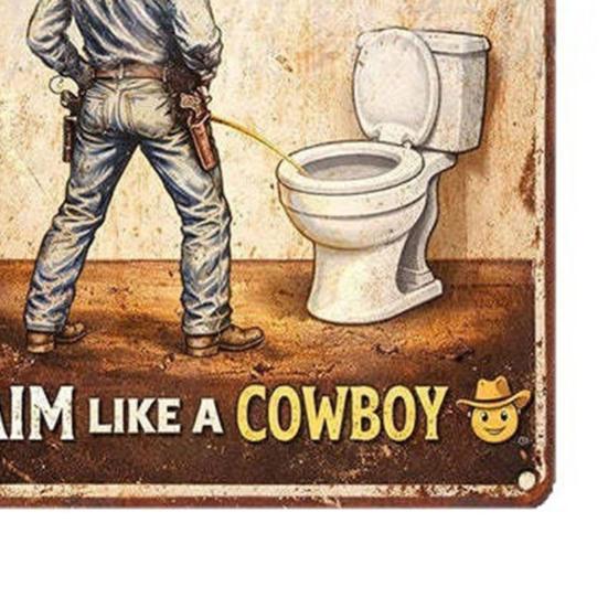 Vintage Funny Western Cowboy Bathroom Metal Sign Aim Like A Cowboy Wall Art Humor Toilet Decoration for Guest Bathroom Restroom