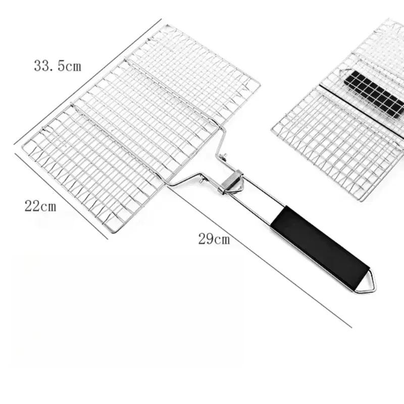 304 Stainless Steel BBQ Grill Barbecue Barbecue Kitchen Utensils Non-stick Basket Meat Vegetable Steak Massage Picnic Dining Bar