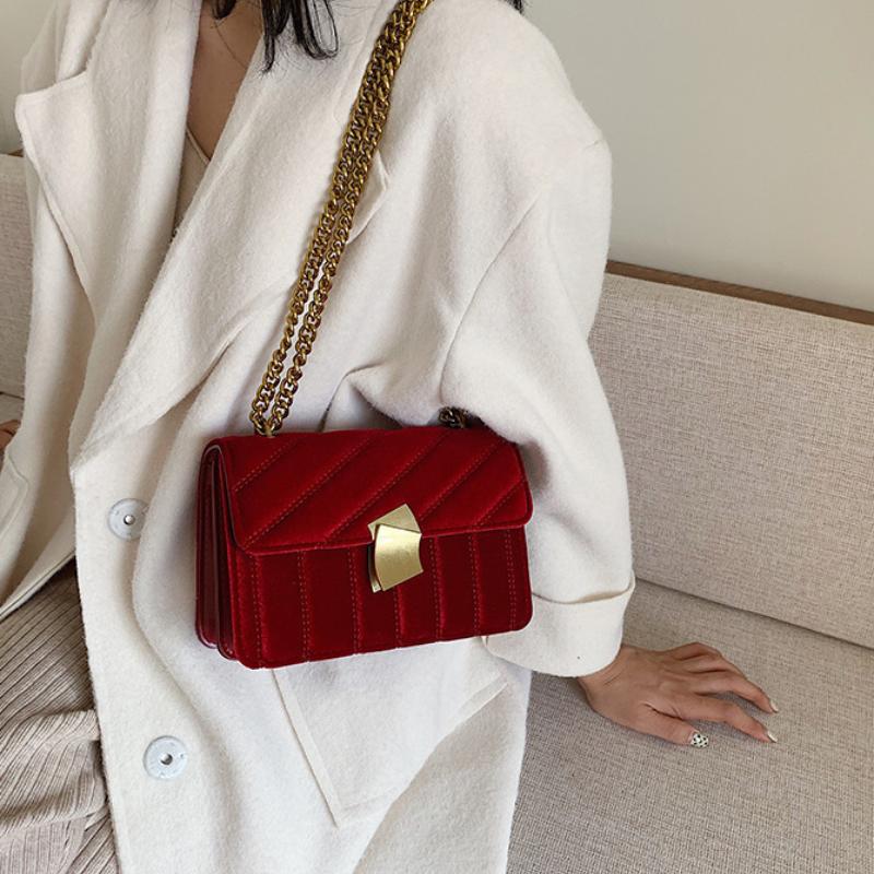 New Women's Crossbody Bags Small Square Velvet Soft Chain Buckle Flap Bags Casual Shoulder Messenger Bag