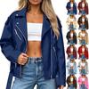 Completo da motociclista rétro alla moda da donna in pelle PU, giacca cappotto in pelle tinta unita