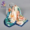 BYSIFA| Blue Floral Silk Scarf Hijab Ladies Fashion Sweet Square Spring Summer Scarves Fouldard Fall Winter Square Satin Scarves