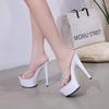 Fashion Fashion Women Waterproof Platform Stiletto Heel Sandals 15cm Extra High Glitter Fish Mouth Roman Design Sexy Party Club Shoes