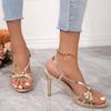 2024 Sandals Women's Shoes Summer High Heels Stiletto Elegant Party Stripper Fashion Sexy Gold Designer Women Sandals