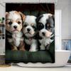 3D HD Printed Cute Puppies Shower Curtain Luxury Waterproof Pet Design Bathroom Decor Green Couch Background (Size: 180cm X 259c